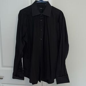 Hugo Boss button down BLACK Shirt 100% Cotton shirt pointed collar French Cuff
